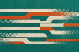 Composition abstraite de bandes parallèles horizontales, certaines se chevauchant ou interrompues, sur fond teal, évoquant la diversité et l’organisation des liens dans un texte.