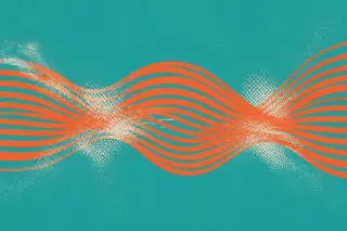 Des bandes parallèles ondulantes orange s’entrecroisent sur un fond teal, avec une texture de trame imprimée granuleuse, suggérant la détection et l’examen de motifs complexes dans des logs de crawl.