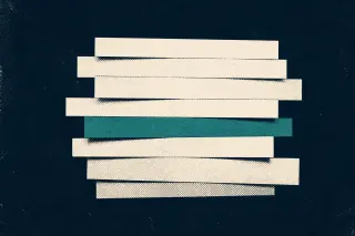 Une composition centrale de rectangles superposés et décalés sur fond bleu marine foncé, suggérant l'empilement et la validation progressive de responsabilités éditoriales dans la signature d'un article.