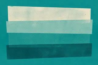 Quatre bandes horizontales translucides, superposées au centre sur un fond bleu-vert saturé, suggèrent la notion de niveaux d’information clairs et distincts grâce à une séparation visuelle nette et régulière.