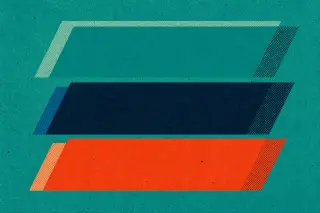 Trois bandes parallèles et nettes de couleurs différentes traversent un fond teal, avec des décalages d'impression et une texture granuleuse, suggérant les distinctions entre les différents types de contrôles d'accès et d'exploration des robots web.