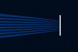 Une bande de lignes parallèles bleu marine s'approche nettement au centre d'un fond uni, traduisant l'idée d'un contrôle réglementaire qui se resserre, avec une texture de trame imprimée et un accent blanc marquant une frontière stricte.